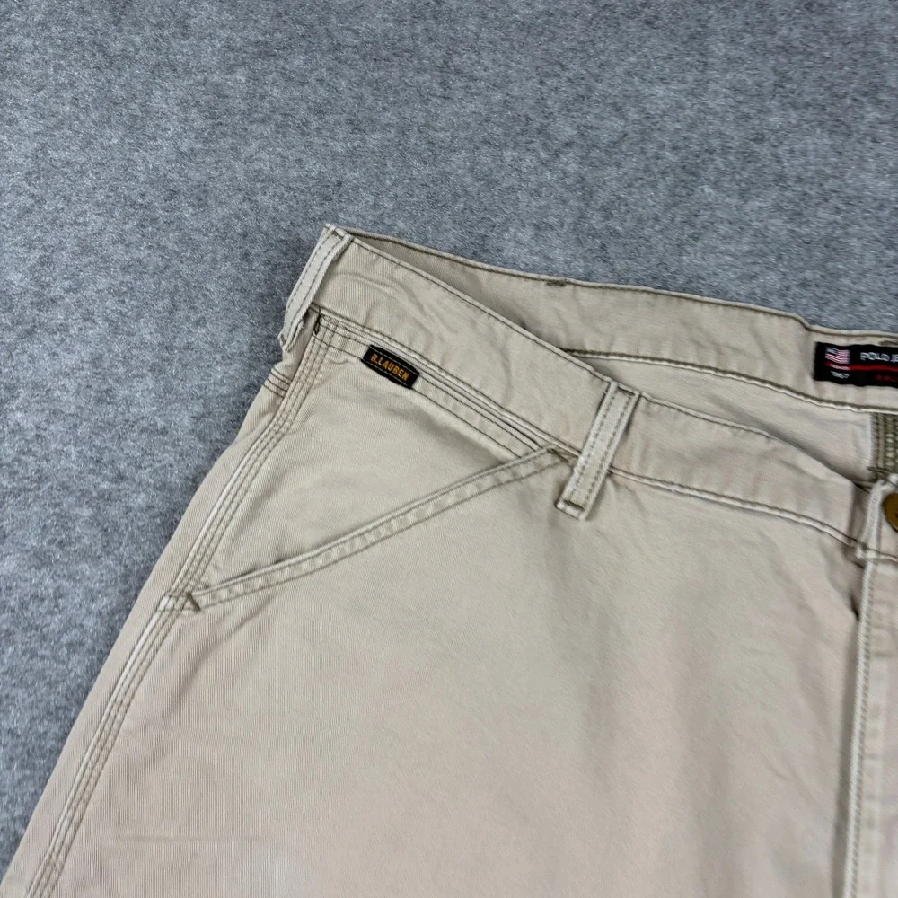 Polo Jeans Co‎ Carpenter Shorts Mens 38 Tan Khaki Carpenter Short W/D-Ring Y2K